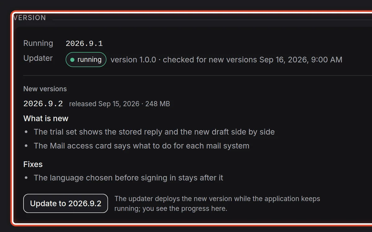 Close up — Open the Installation page