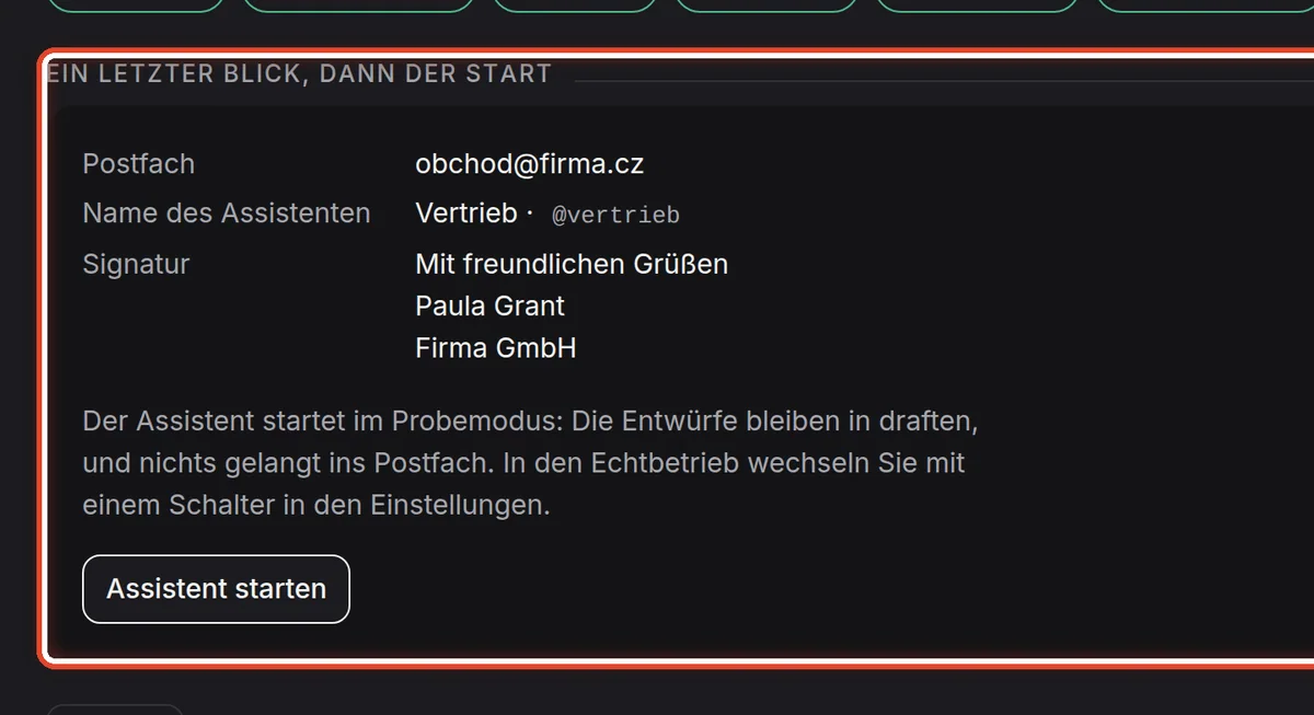 Nahaufnahme – Den Assistenten starten