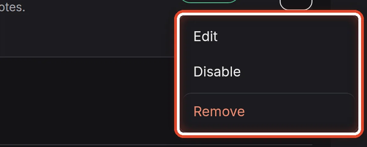 Close up — Edit, disable, remove