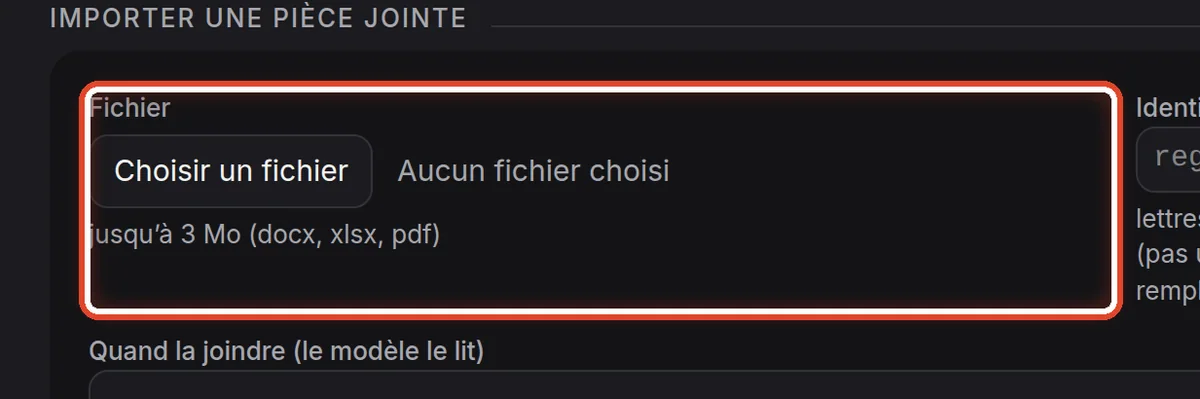 Gros plan – Importer une pièce jointe : le fichier