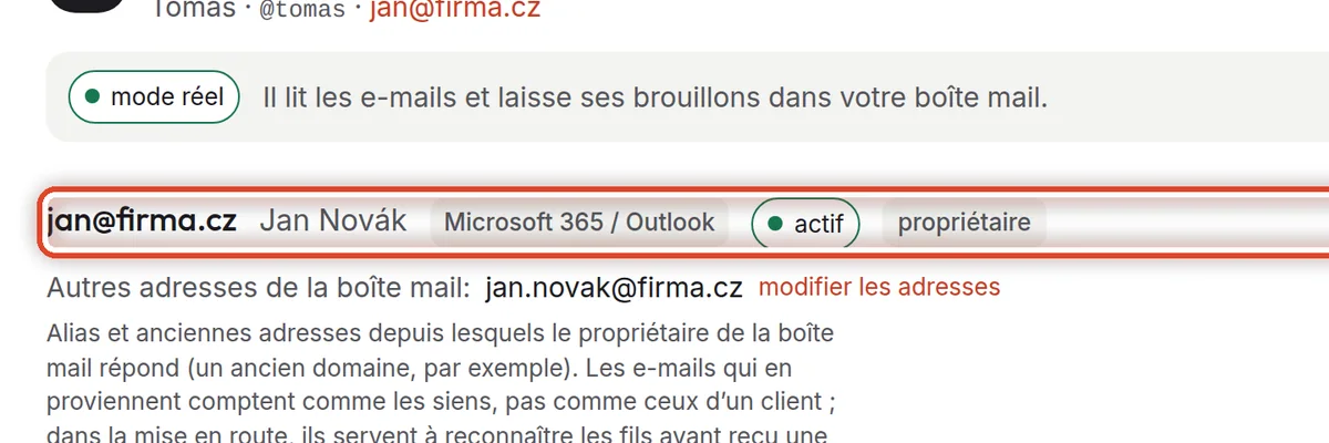 Gros plan – La boîte mail de l’assistant