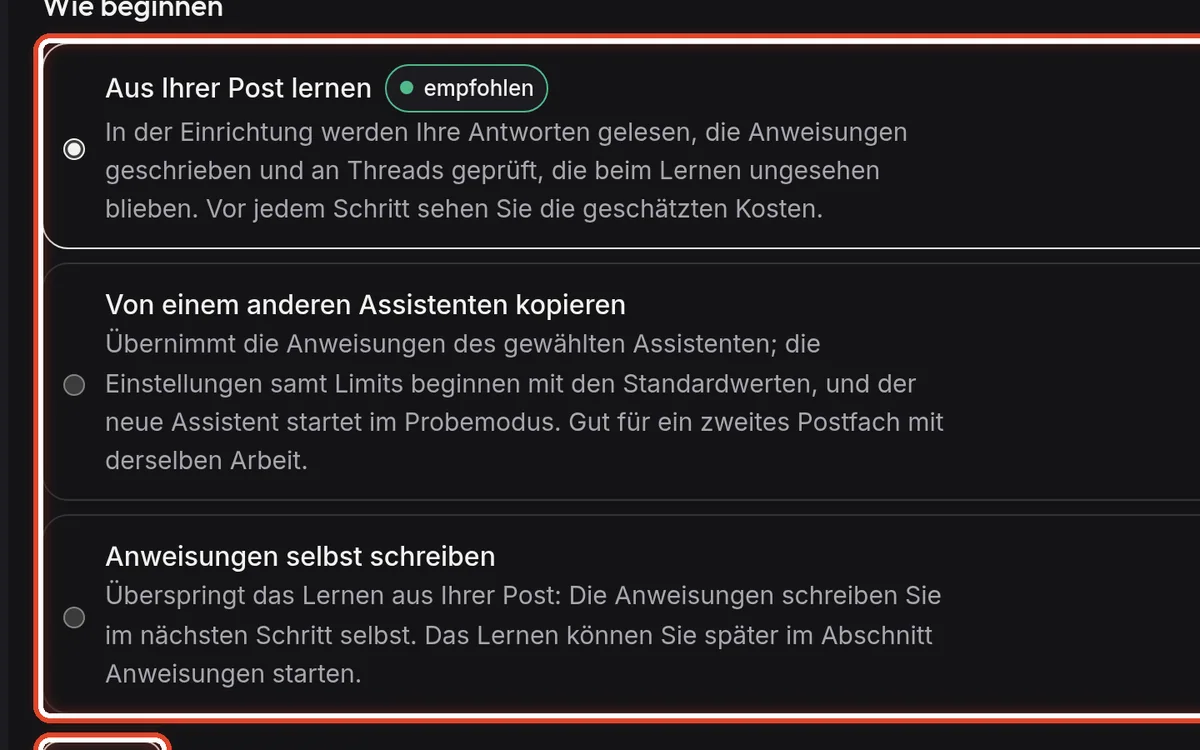 Nahaufnahme – Wählen, wie Sie beginnen