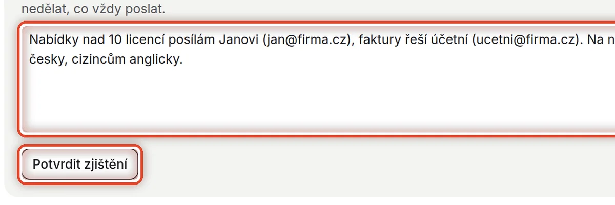 Detail — Zjištění a poznámky