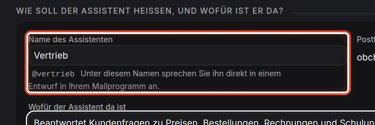 Nahaufnahme – Den Assistenten benennen