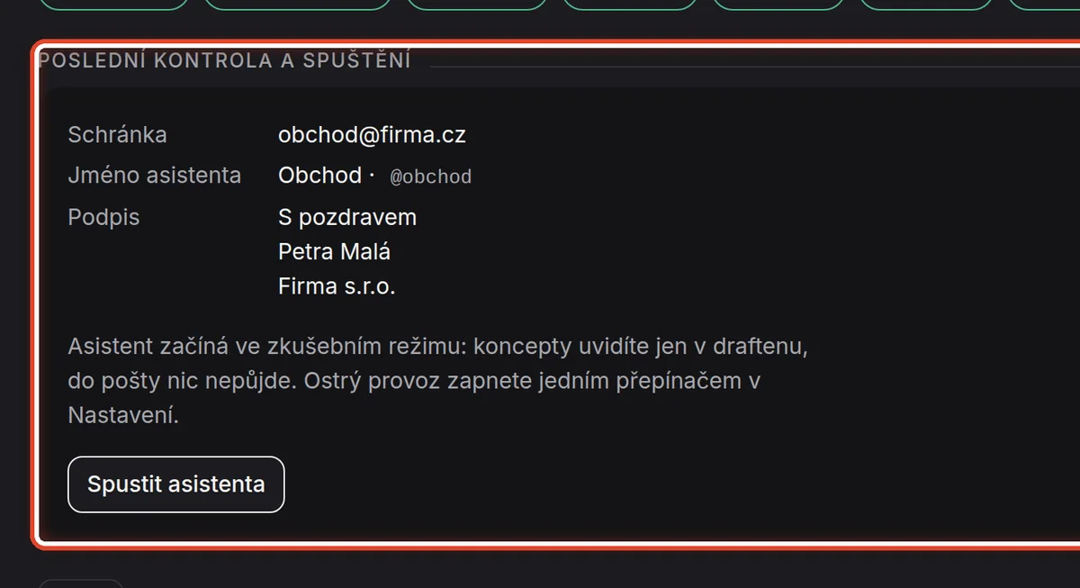 Detail — Spusťte asistenta