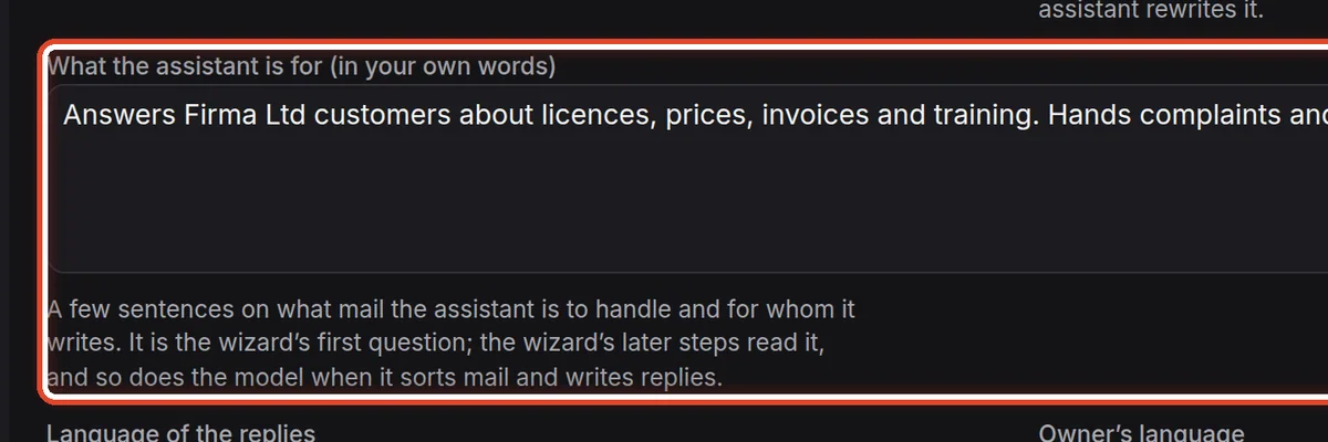 Close up — What the assistant is for