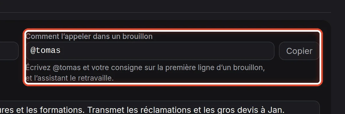 Gros plan – Comment l’appeler dans un brouillon