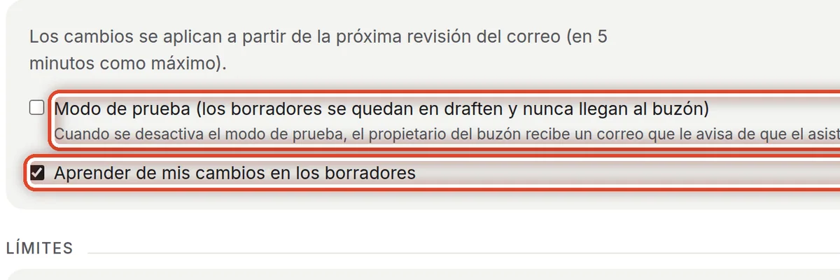 De cerca: Modo de prueba y aprendizaje