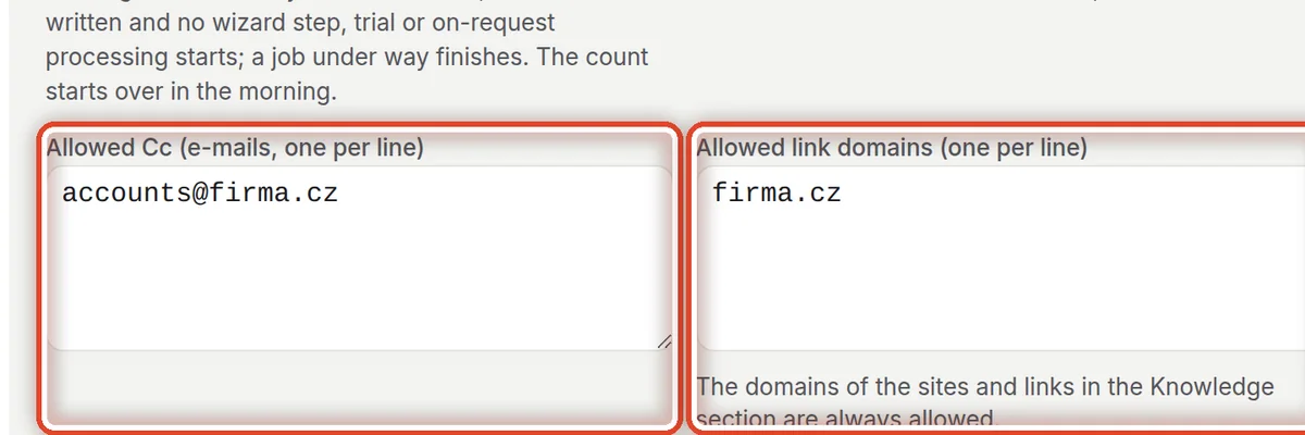 Close up — Allowed Cc, domains and forms
