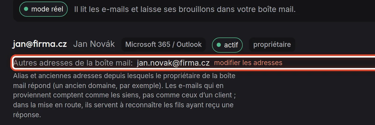Gros plan – Autres adresses de la boîte mail