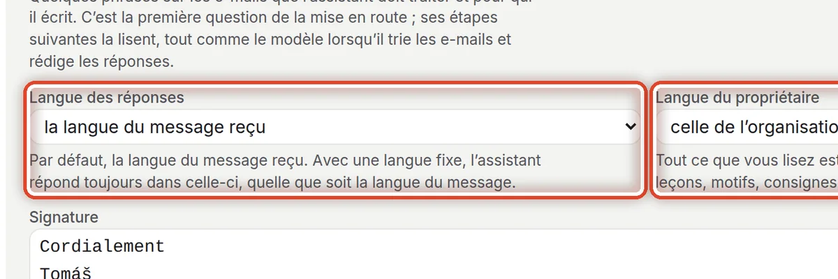 Gros plan – Langue des réponses et langue du propriétaire