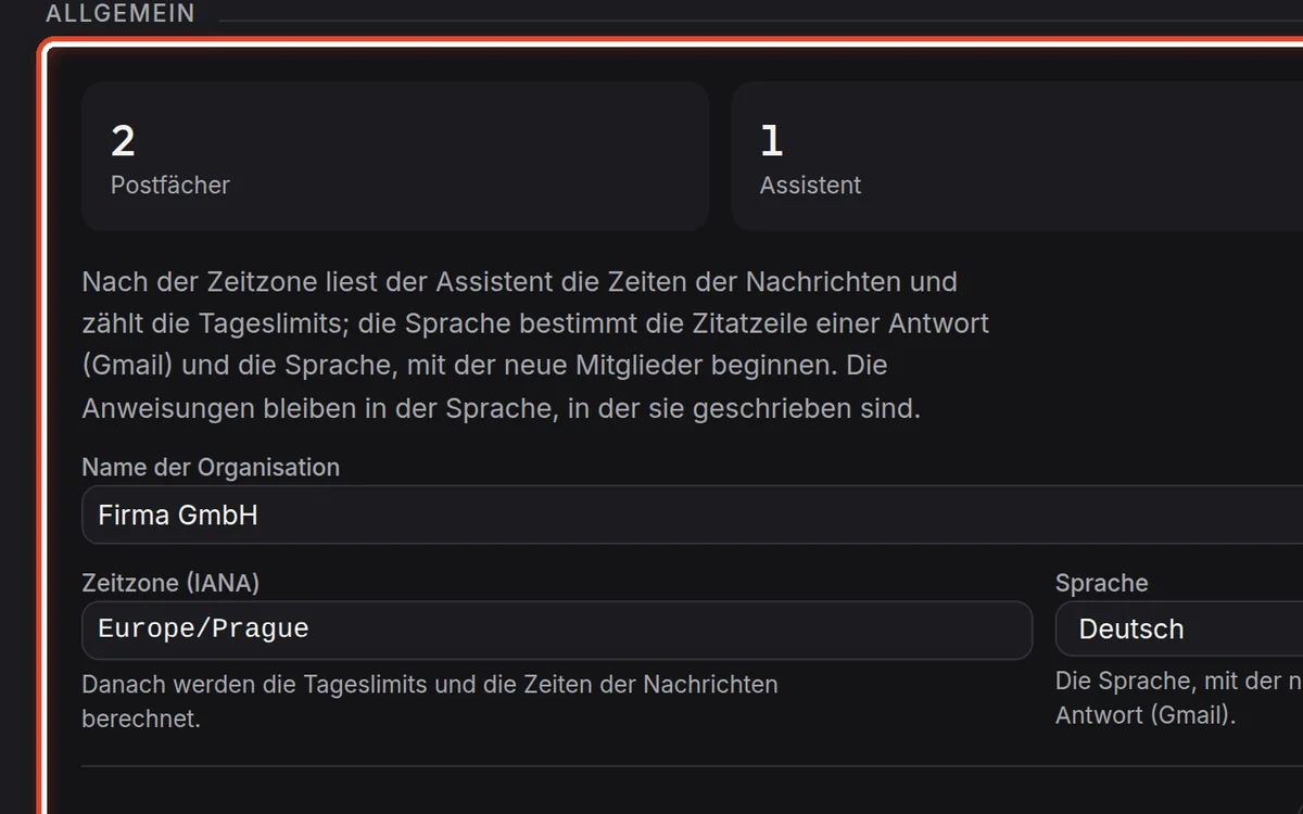 Nahaufnahme – Die allgemeinen Einstellungen der Organisation