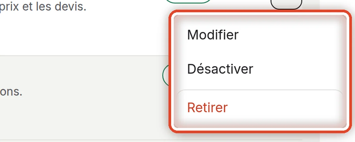 Gros plan – Modifier, désactiver, retirer