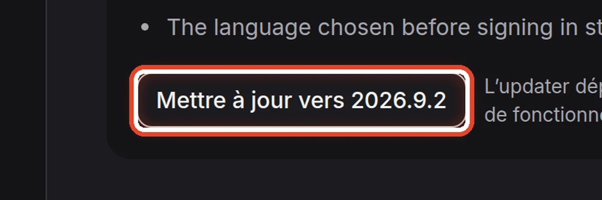Gros plan – Lancer la mise à jour