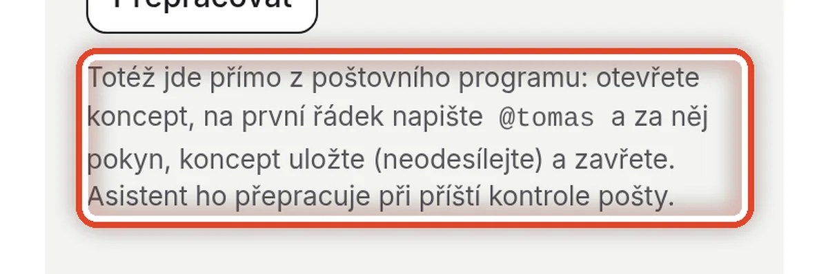 Detail — Totéž přímo z poštovního programu
