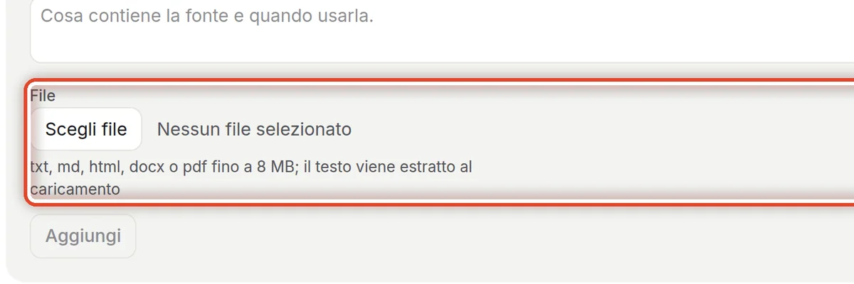 Da vicino – Documento: carica un file