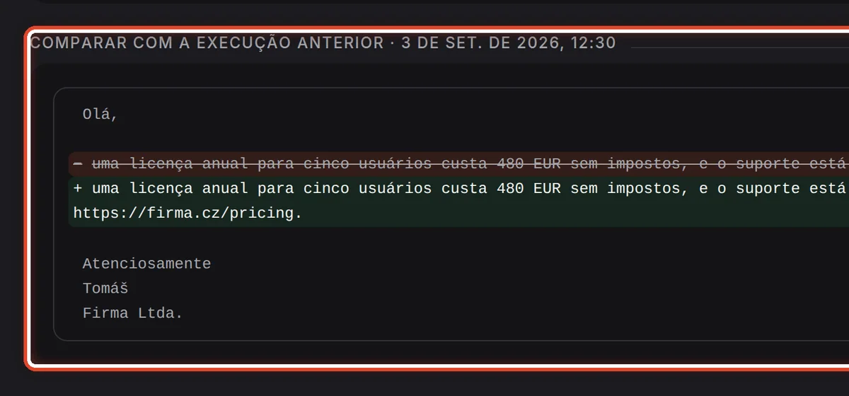De perto – Comparar com a execução anterior