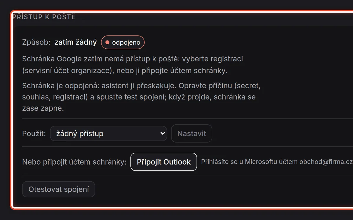 Detail — Přístup k poště