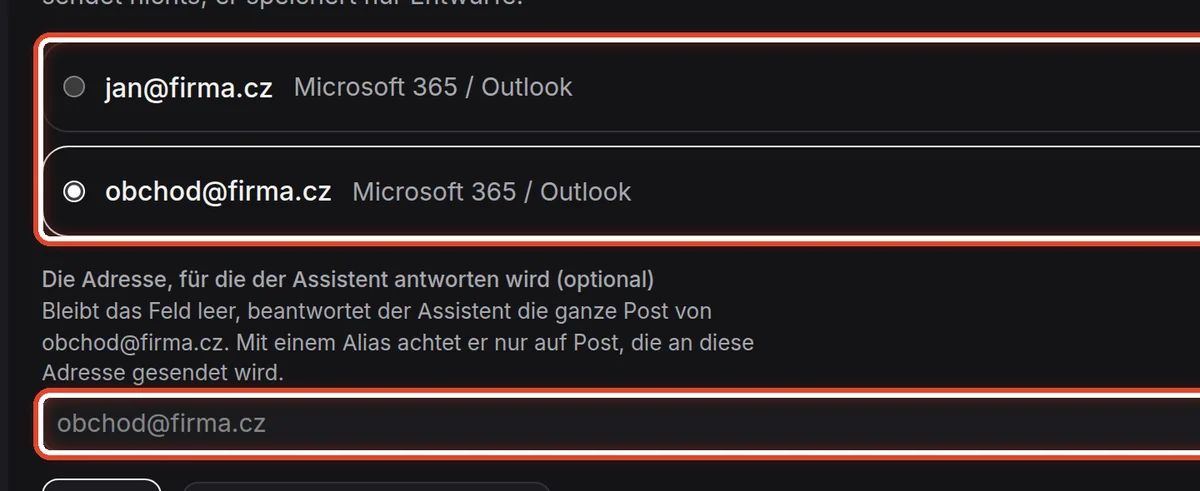 Nahaufnahme – Das Postfach wählen