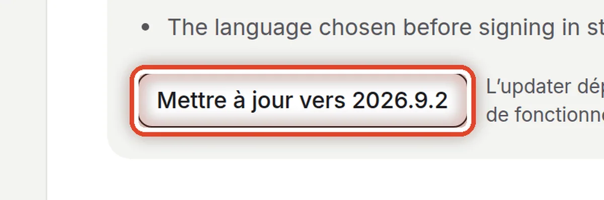 Gros plan – Lancer la mise à jour