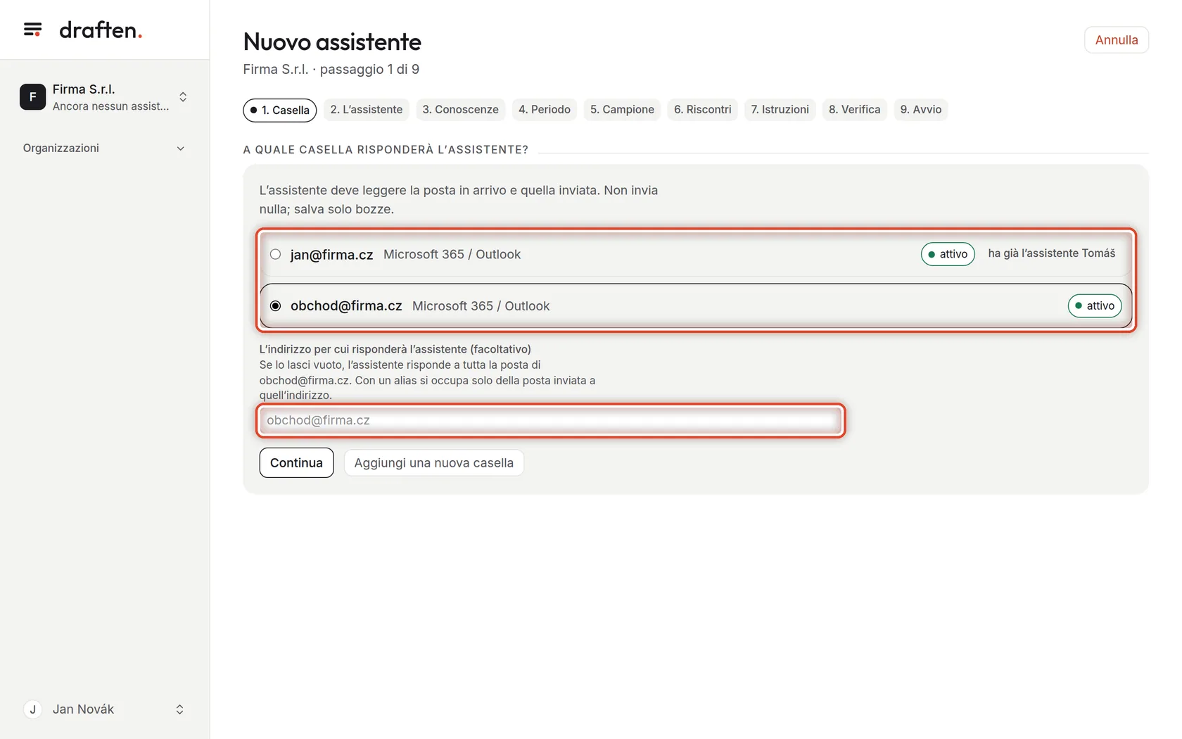 Screenshot del passo 1