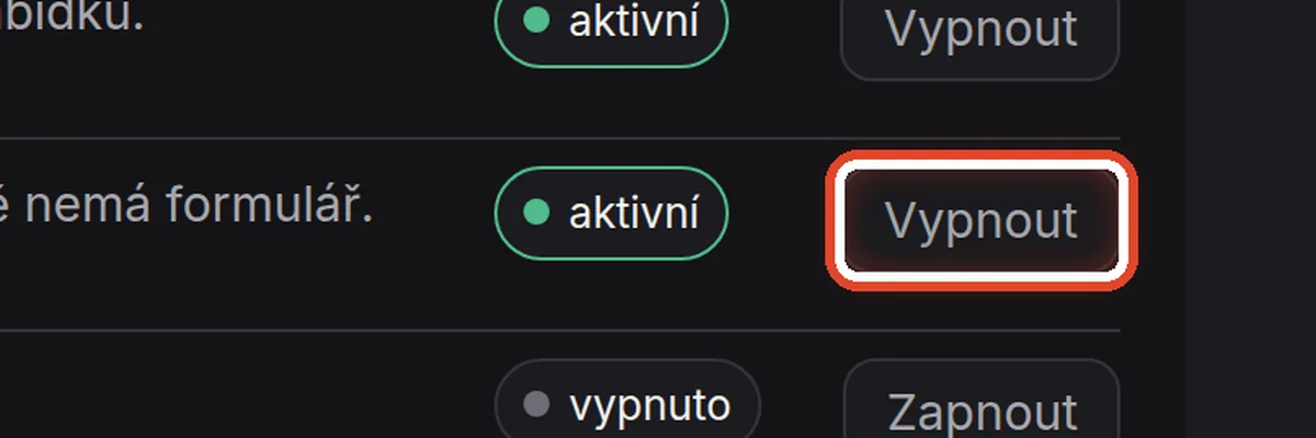 Detail — Vypnout a zapnout