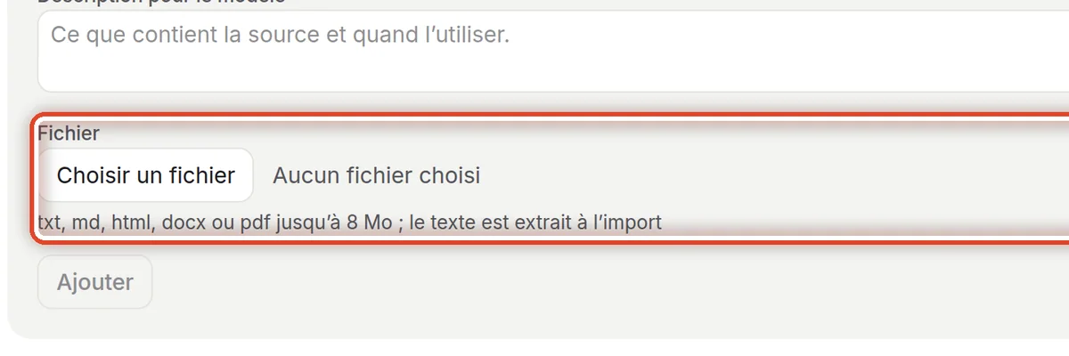 Gros plan – Document : importer un fichier