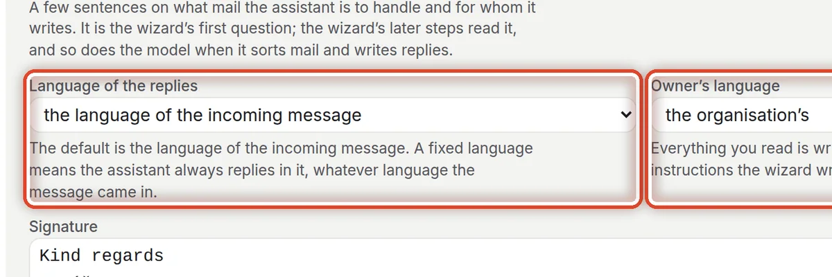 Close up — Language of the replies and the owner's language