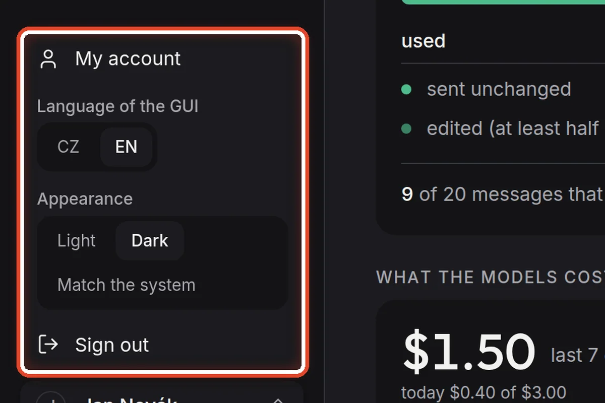 Close up — Your account