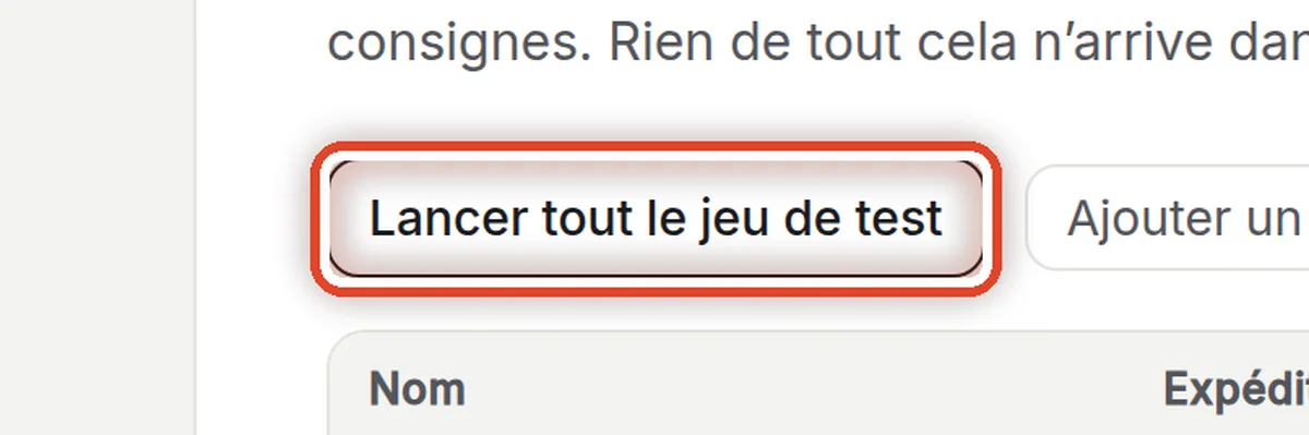 Gros plan – Lancer tout le jeu de test