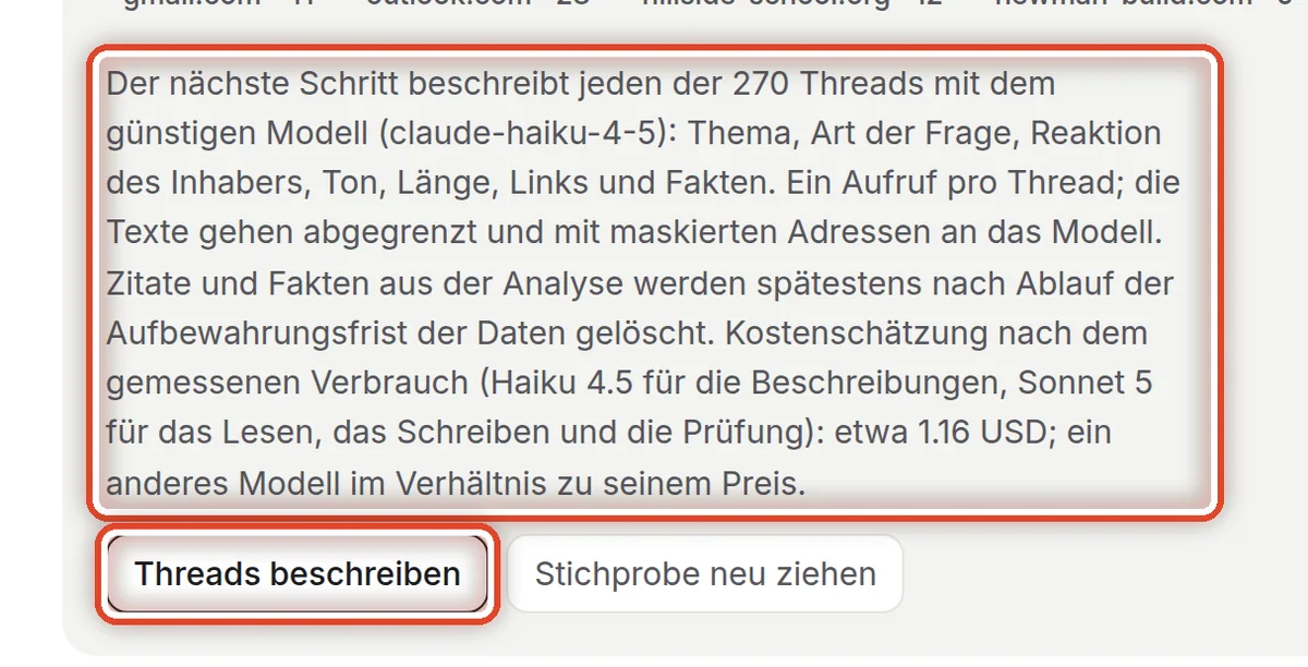 Nahaufnahme – Die Threads beschreiben lassen
