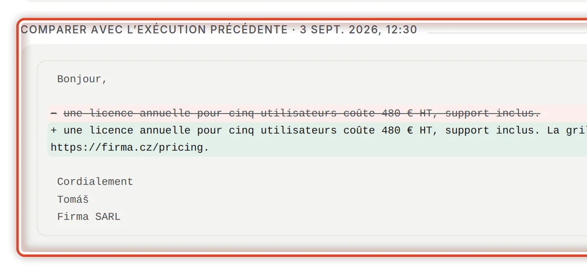 Gros plan – Comparer avec l’exécution précédente