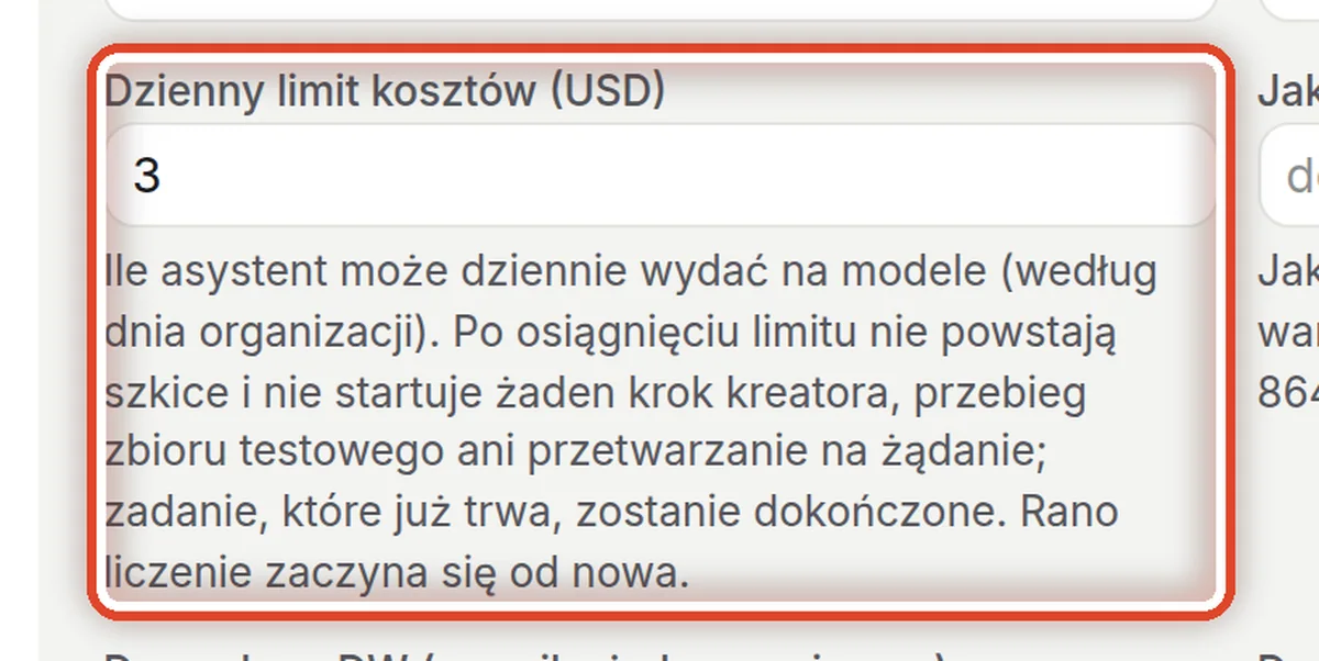 Zbliżenie – Dzienny limit kosztów