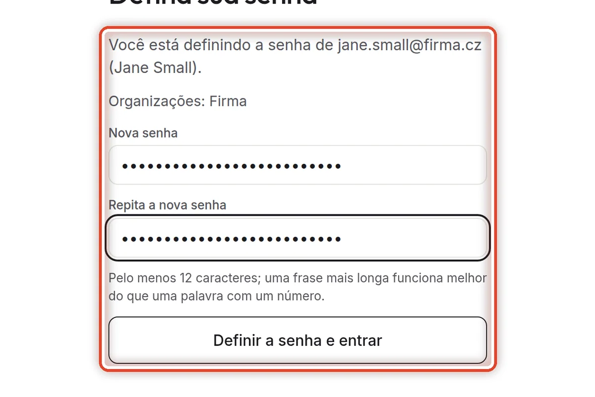 De perto – Defina uma nova senha