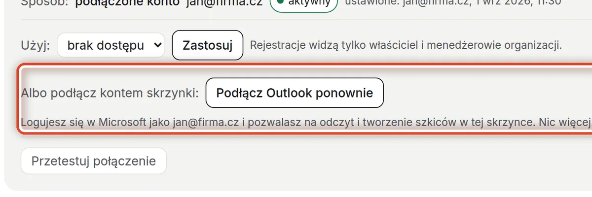 Zbliżenie – Podłączenie kontem skrzynki