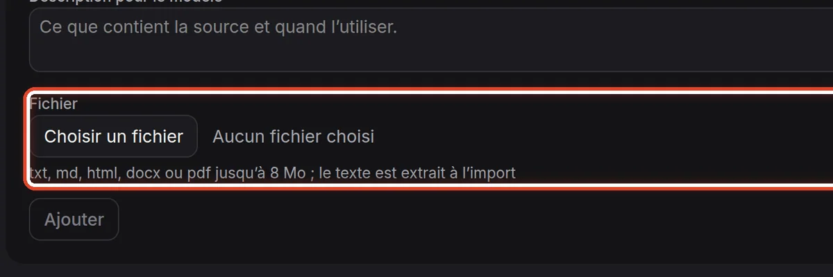Gros plan – Document : importer un fichier
