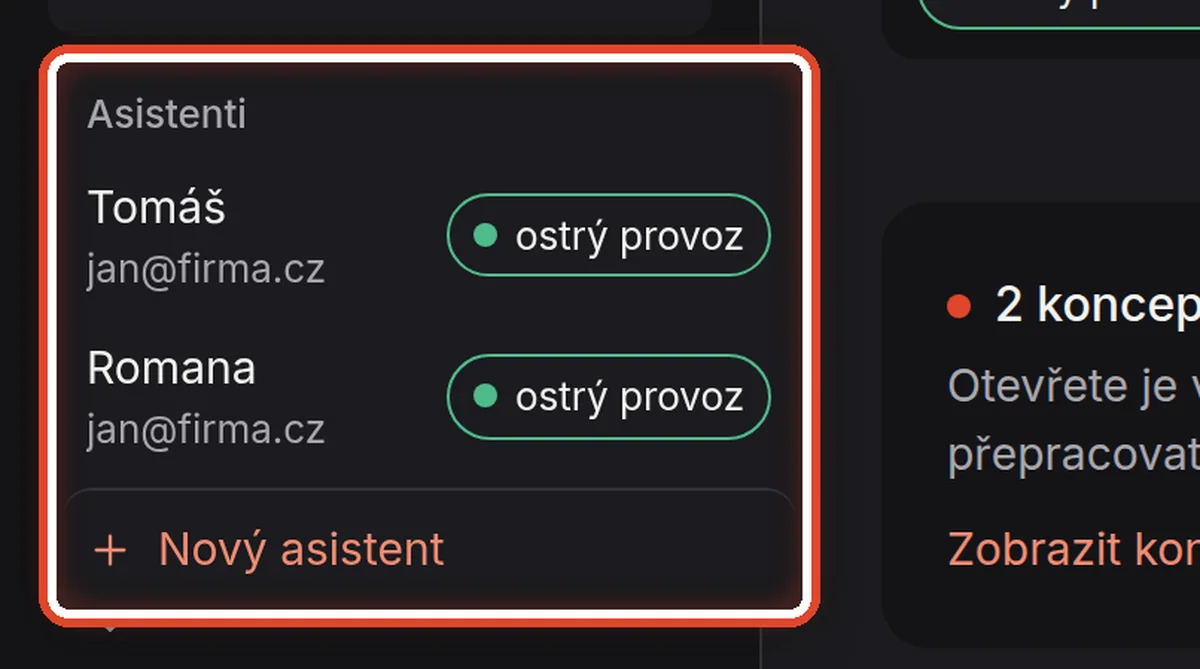 Detail — Přepnutí na jiného asistenta