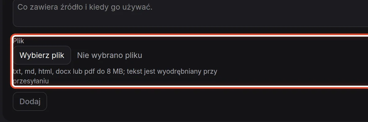 Zbliżenie – Dokument: prześlij plik