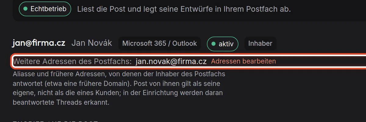 Nahaufnahme – Weitere Adressen des Postfachs