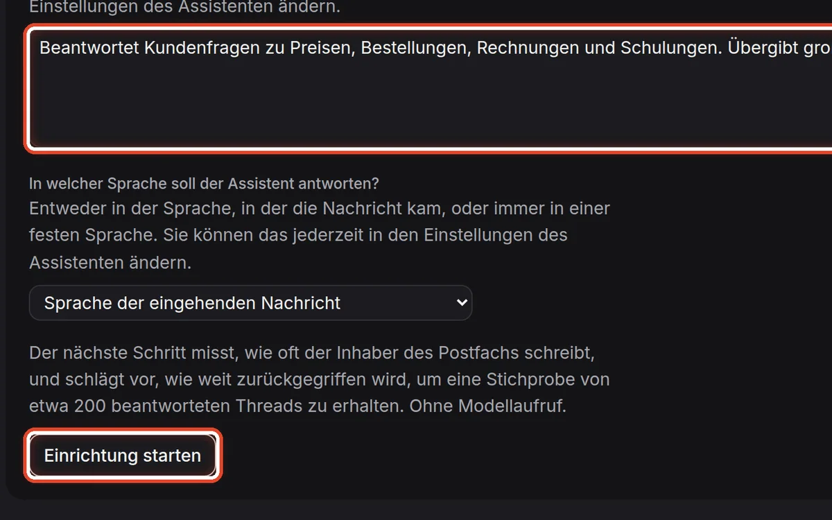 Nahaufnahme – Sagen, wofür der Assistent da ist