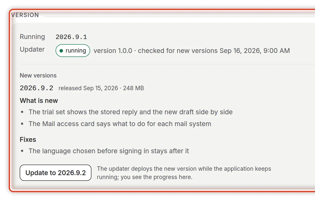 Close up — Open the Installation page