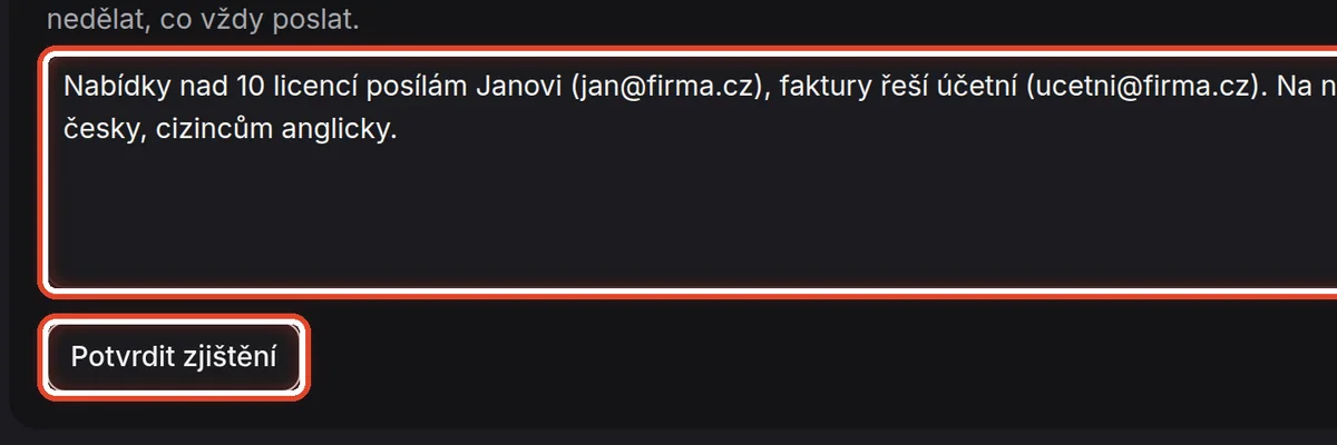Detail — Zjištění a poznámky