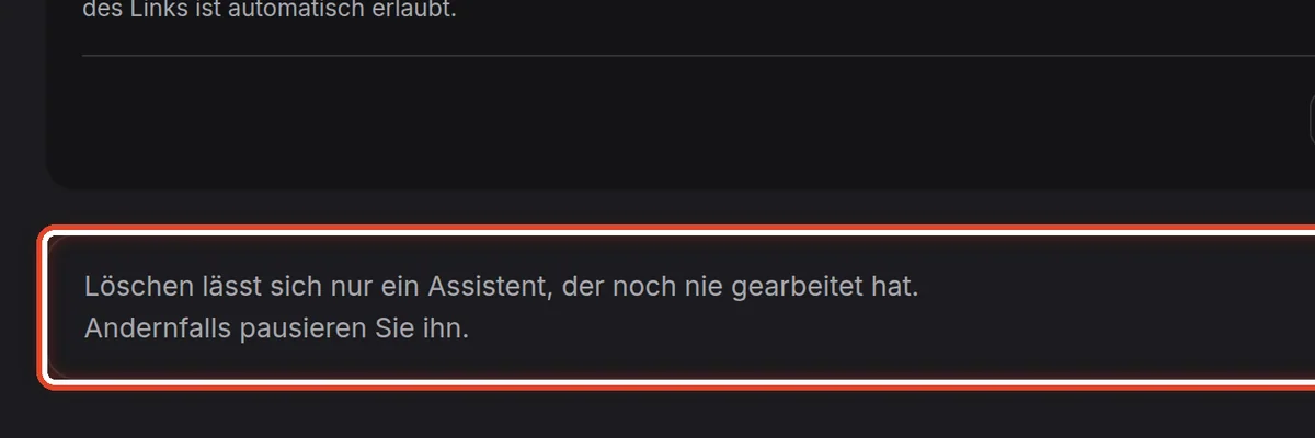 Nahaufnahme – Den Assistenten löschen