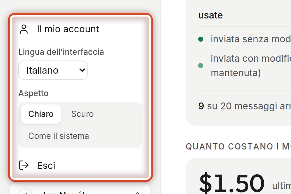 Da vicino – Il tuo account