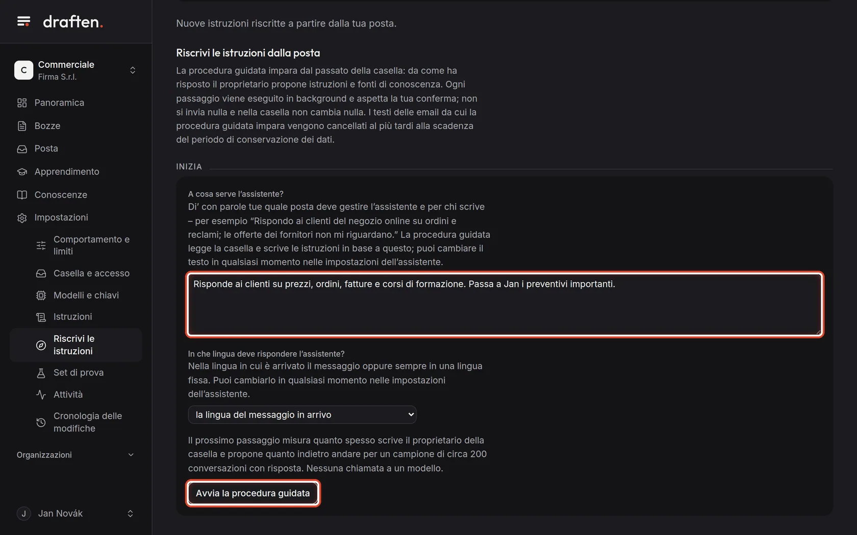 Screenshot del passo 1