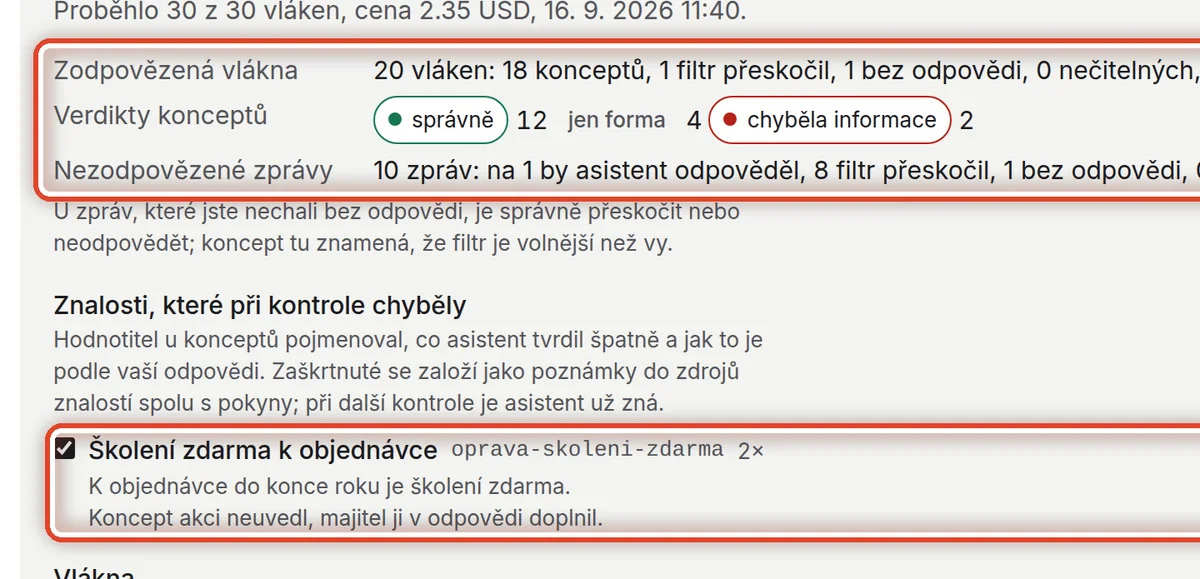 Detail — Kontrola na odložených vláknech