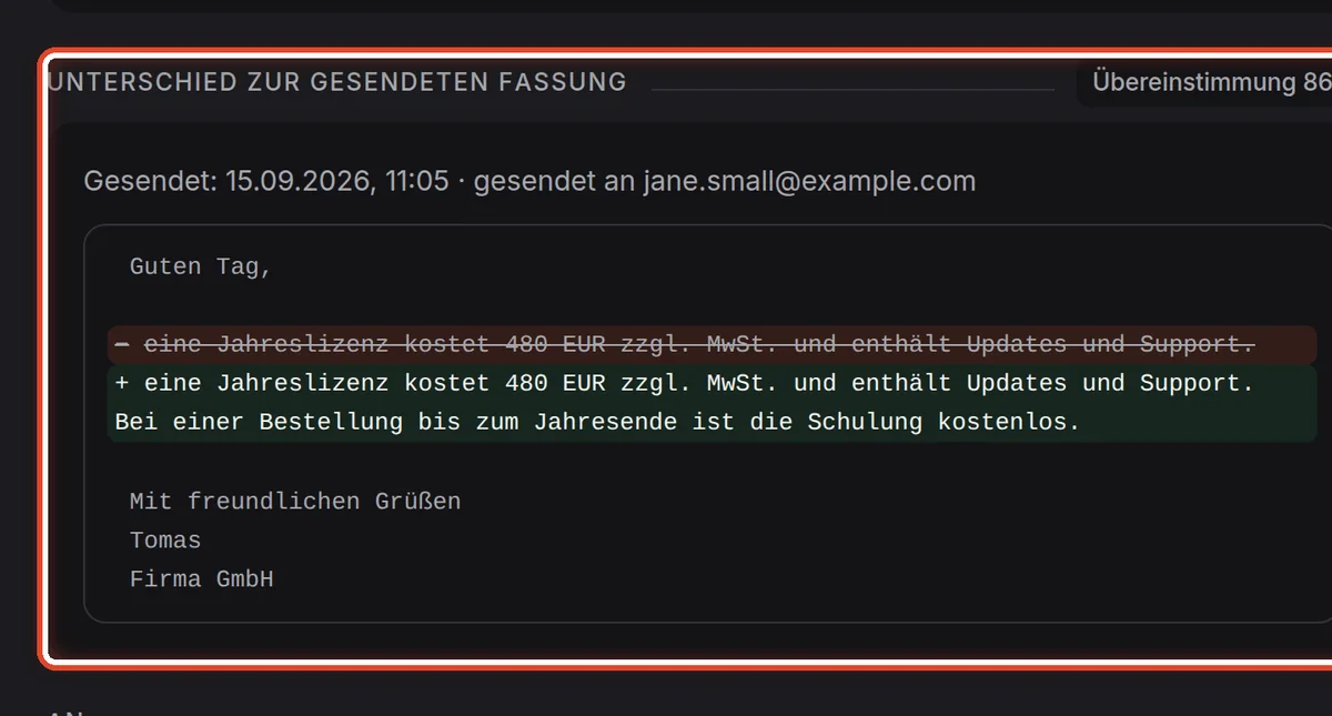 Nahaufnahme – Was Sie am Entwurf geändert haben