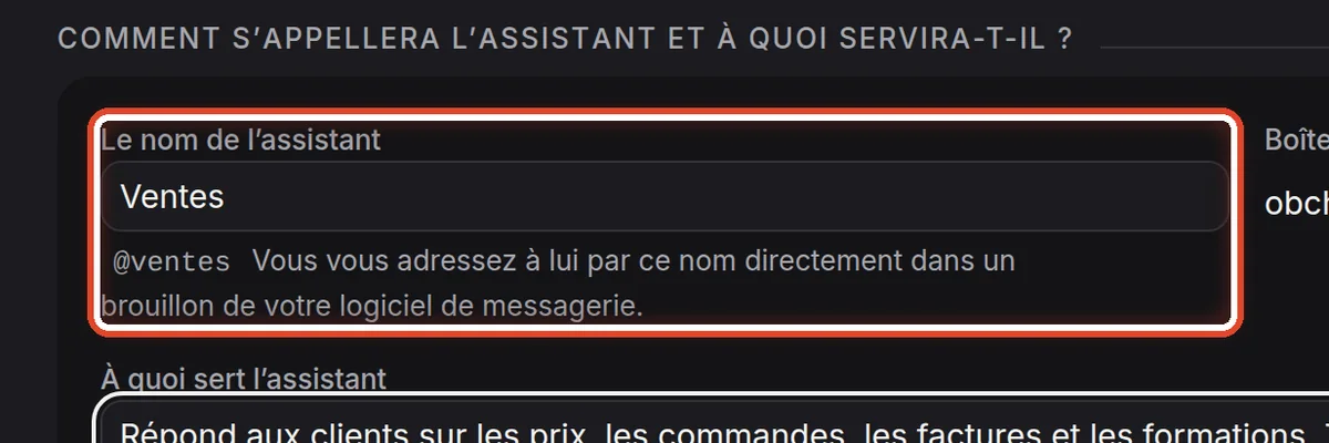 Gros plan – Nommer l’assistant