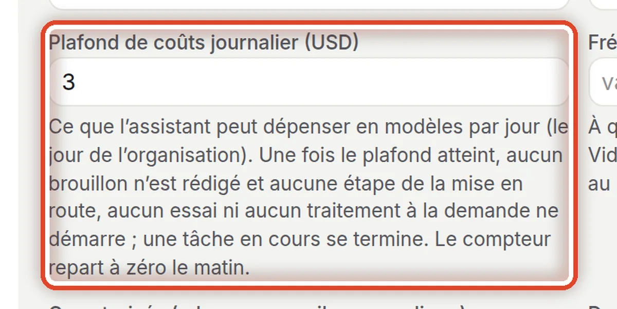 Gros plan – Plafond de coûts journalier