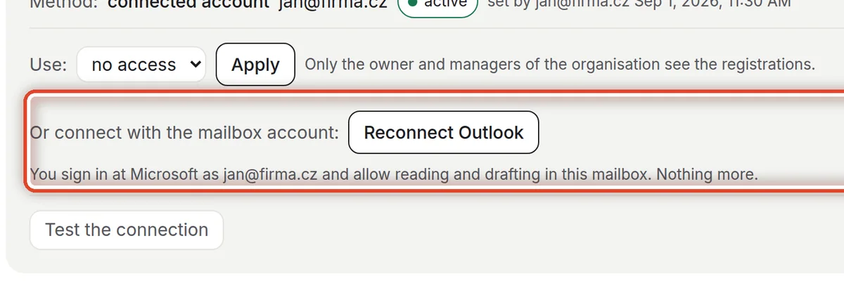 Close up — Connecting with the mailbox account